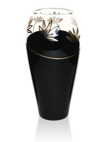 Pretty Hand Blown Glass Black Leaves Vase