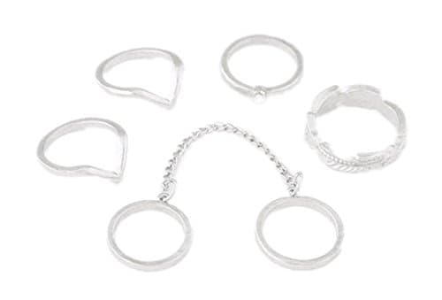 CYimejo Fashion 6pcs Stack Rings Leaf V Rhinestone Joint Rings Knuckle Nail Ring Set …