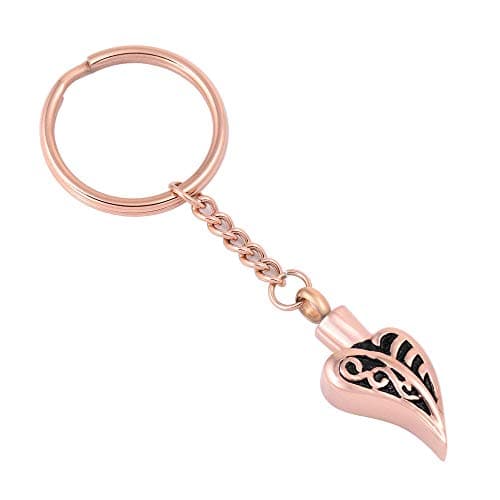 YNCHERISH Leaf Shape Memorial Key Ring Ashes Holder Cremation Jewelry Urn For Human Pet Ashes Funeral Keepsake Keychain Rose Gold