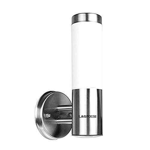 LAGPOUSI LED Wall Light, Waterproof Stainless Steel E26 LED Wall Light Indoor/Outdoor Cylinder IP65 Wall Lamp Lighting AC85~265V (Bullet Bulb included,Warm white2700K )