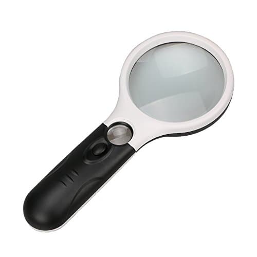 Magnifier 3 LED Light with 3X 45X Zoom Handheld Magnifier Reading Magnifying Glass Lens Loupe White and Black