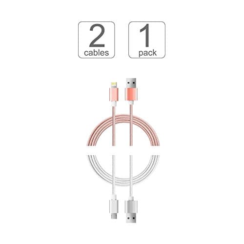 Gatcepot micro usb cable [2-Pack] Charging Cable (3tf) Durable Power Line Combo for iPhone, iPad &amp; Samsung Galaxy &amp; More (2-Pack-White, rose gold)
