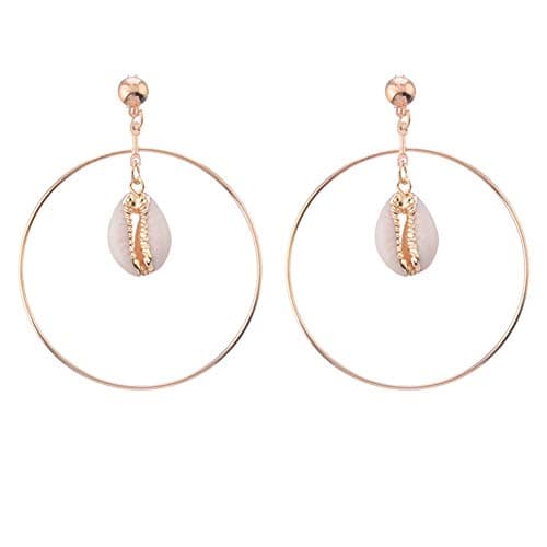 hbz11hl Hollow Big Circle Cowrie Shell Drop Statement Stud Earrings Women Beach Jewelry Golden