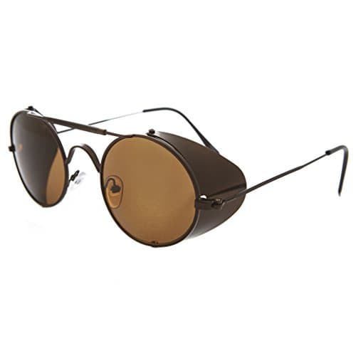 Bronze Steampunk Sunglass with Folding Side Shields with Brown Lens - Bram