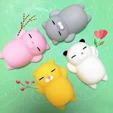 AJI 4Pcs Kawaii Slow Rising Squishy Squeezen Cute Cats Mini Fidget Toy Stress Reliever Kids Toy Gift (White,Pink,Yellow and Grey)