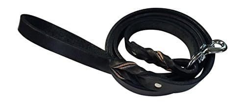 Dog Leash Premium Leather Lead for Training Walking Large, Medium Dogs. Individually Hand Crafted (6'-3/4" Crome brass snap, Black)
