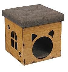 SULIT Folding Storage Ottoman, Great Design Foldable Pet House for Cat and Dog, Wooden Seat (OAK)