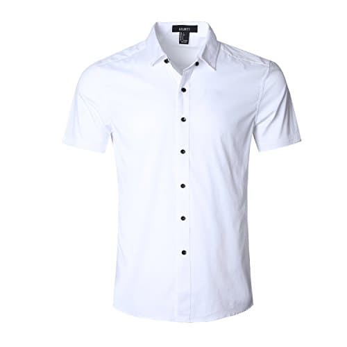 Men's Slim Fit Solid Dress Shirts Button Down Cotton Short Sleeve Shirt