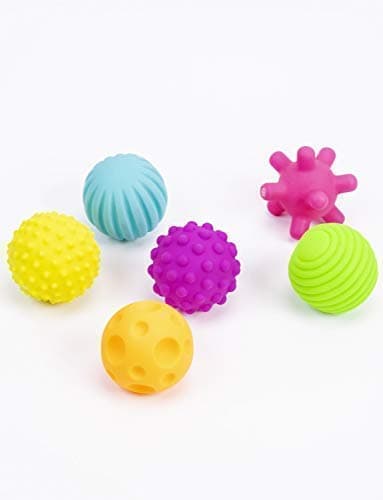 COOLLE Sensory Touch Multiple Texture Perception Balls Toy Kids Massage Ball with Bright Colors & BB Sounds Set of 6 Pack