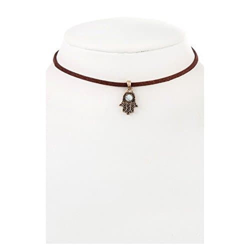 Hamsa Pendant Choker Necklace, Burnished Gold
