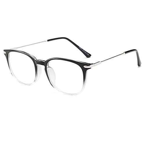 COSVER Blue Light Blocking Glasses Square Nerd Eyeglasses Frame Anti Blue Ray Computer Game Glasses - 0.0 Magnification - Reading Glasses (Black&Transparent)