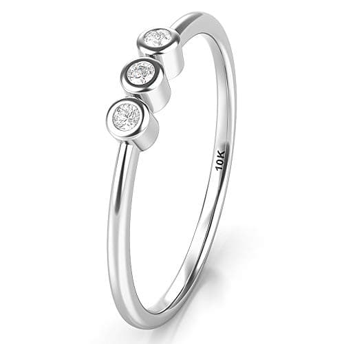 10K White Gold Bezel Set 3 Diamond Past Present Future Wedding Engagement Ring