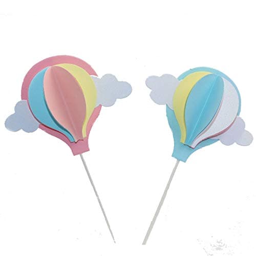 4 PCs Hot Air Balloon White Cloud 3D Paper Cake Topper, for Kids Birthday, Baby Shower, Party Decorations Supplies
