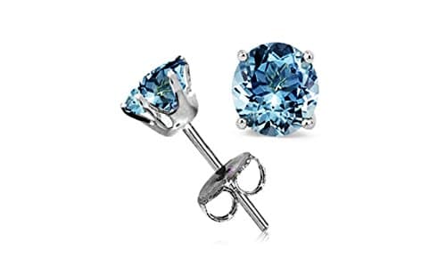14k White Gold 1 Carat Round Blue Topaz VS1 Stud Earrings For Unisex