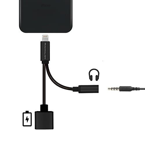 2in1 Lightning Adapter for iPhone IOS 10.2.1,MINIMALISM Lightning Charger and 3.5mm Earphone Cable Adapter [No Music Control] for iPhone 7/7 Plus/6s/6/5s/5 -Black