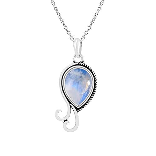 5.60ct,Genuine Cabochon Rainbow Moonstone &amp; 925 Silver Plated Pendant