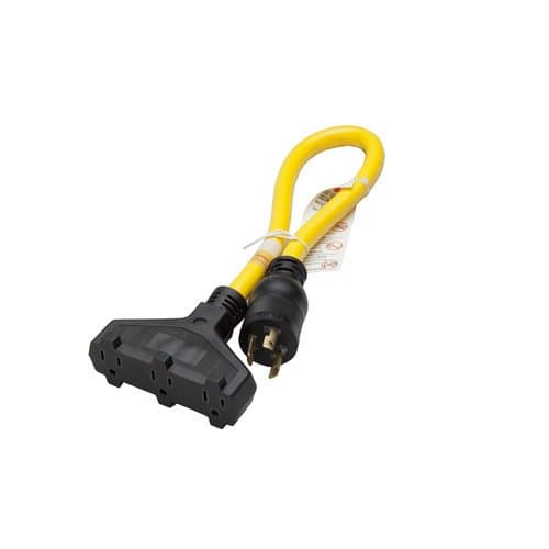 Raptor Tools RAP40506 2', 12/3 STOW Twist-to-Lock to U-Ground Triple Tap Adapter, NA