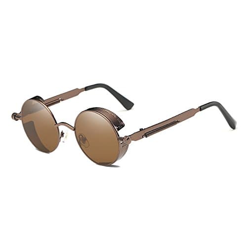 Coolsunny Retro Gothic Steampunk Sunglasses Metal Round Circle Frame Sunglasses CS0914 (Brown, 48)