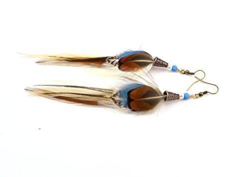 Real feather earrings with parrot and pheasant feathers