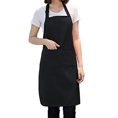 Jespeker Apron with Pockets Adjustable Neck Strap Black Pinafore Cooking Bib Apron Chefs Apron Plain for Women Men on Kitchen Cafe Studio Restaurant 59 x 80 cm (23.2 x 31.2 inch) Pack of 1