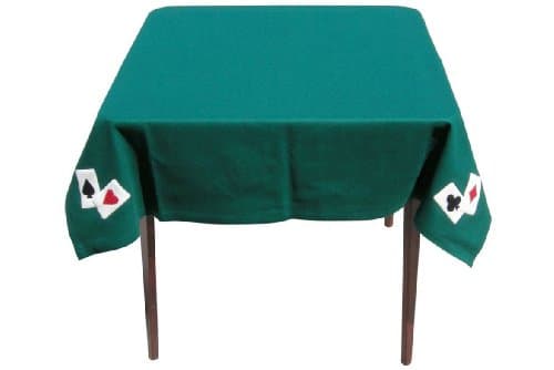 Card Table Cover with Card Suits Corner Design, 48 Inch Square, Green