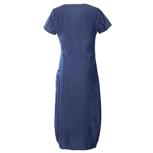 NONOSIZE Women Plus Size Short Sleeves Loose Bubble Casual Pullover Midi Denim Dresses with Pockets