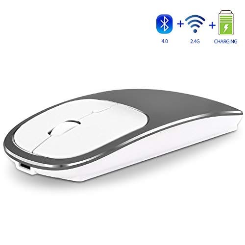 Rechargeable 2.4GHz and Bluetooth Wireless Mouse Metal Noiseless Silent Click Dual mode Bluetooth Optical Mouse with USB Receiver, Compatible with Notebook, PC, Laptop, Computer, MacBook (Gray)