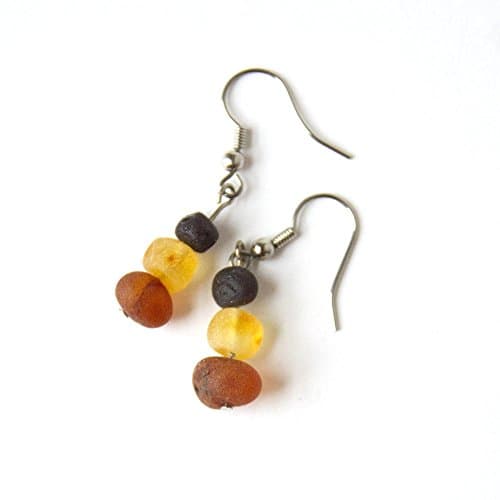 Hippie Hoopla Raw Baltic Amber Dangle Earrings - Multi-colored