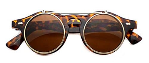 SCLM Gothic Goggles Retro Flip Up Round Sunglasses (Leopard)