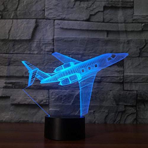 SFALHX 3D Night Light Aircraft Touch Button 3D Optical Illusion Table Desk Lamp7 Colours Flashing Touch Switch Bedroom Decoration Lighting for Kids Best Gift