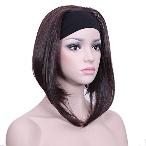 Coply Ladies'Dark Brown Half 3/4 Wig With Headband Short Straight Synthetic Capless Full Hair Women Wigs