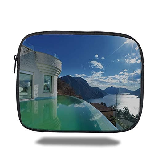 Tablet Bag for Ipad air 2/3/4/mini 9.7 inch，Travel Decor,Modern Penthouse with Infinity Pool Summer Holiday Themed Image,White and Light Blue,3D Print