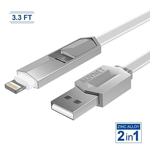 Aliynet 2 in 1 cable for fast charging,New Dual interface Design iphone charger cable,lightning and micro usb cable,Data Sync Cable for Android and Apple Series(White)