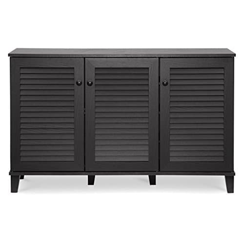3 Door Floor Wood Storage Cabient With 5 Fixed Shelves, Shoe Rack, Extra Space, Contemporary Style, Rectangle Shape, Perfect For Entryway, Hallway, Living Room, Black Color + Expert Guide