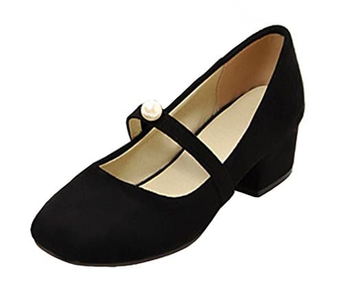 WAROFT Ladies Comfort Square Toe Chunky Block Mid Heels Classic Slip On Mary Jane Flats Shoes Size 3-8.5