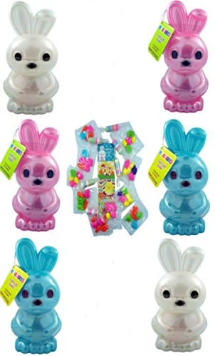 Jumbo Bunny Easter Basket Stuffers Filled with Candy and Stickers, 7 Inch, Set of 6