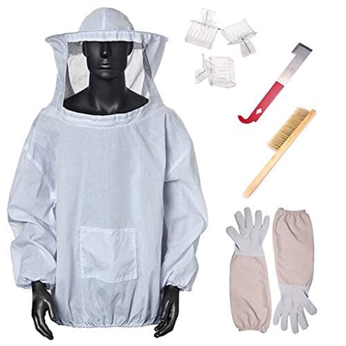 WINJEE,Beekeeping Protective Jacket Suit Bee Insect Feeding Supplies Keeping Beekeeper Equipment and Veil with Gloves, Beehive Tools and Beehive Brush