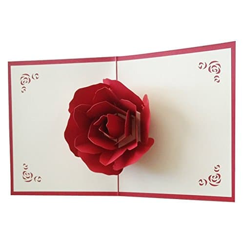 Greeting Cards,ABBER Creative 3D Big Rose Pop UP Greeting Card Fantastic Flower Card Christmas Thanksgiving Birthday Anniversary Wedding Love Gifts Origami & Kirigami Papercraft Cards. (Pack of 2)
