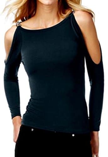 MICHAEL Michael Kors Womens Chain Cold Shoulder Casual Top Navy L