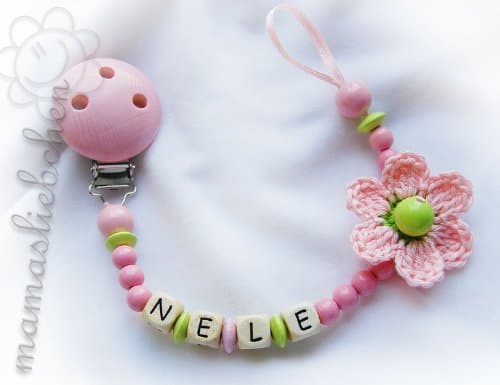 Personalized pacifier clip with wooden letter beads model 1161, handmade by mamasliebchen