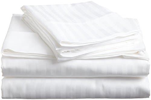 SATIN STRIPE EMBOSSED SHEET SET 4PCS (TWIN, WHITE)