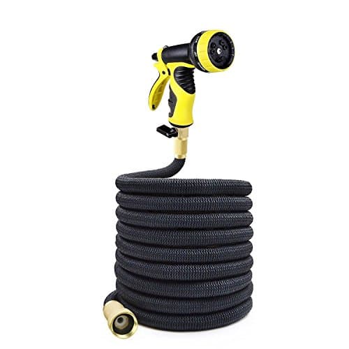DURABLE HEAVY DUTY Expandable Strongest Garden Hosepipe with 9-pattern Spray Nozzle Best for Lawns, Plants &amp; Shrubs, Cleaning, Washing Cars, Dogs + Pets (75Ft,Black)