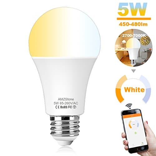 Smart Light Bulbs 5W Wi-Fi Intelligent LED Bulbs Warm White to Daylight Dimmable Bulb A19 E26 Medium Base Bulb Smartphone App Controlled LED Light Bulb Work with Alexa Google Home No Hub Required