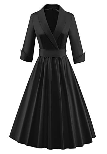 Women Vintage Classy 1/2 Sleeve Rockabilly Solid Trench Coat Spring Dress