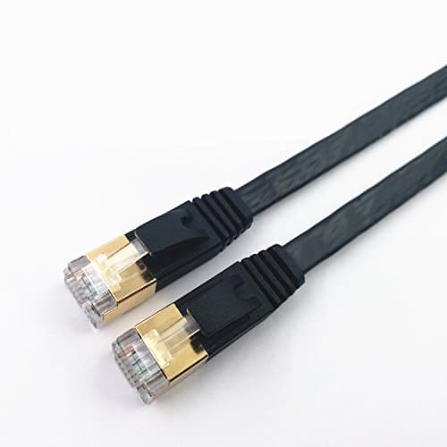 Cat-7, winneryu, 10 Gigabit 600MHz CAT7 Patch Cable for Modem Router LAN Network, Ultra Flat cable with Gold Plated &amp; Shielded RJ45 Connectors - 1m/3.28ft (2 PACK, Black)