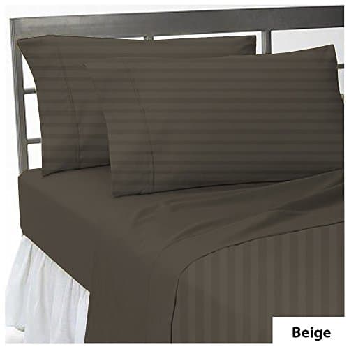 16 inches (40cm) Deep Pocket 600 TC New Quality "1 fitted sheet & 2 pillowcases" Stripe Pattern 100% Egyptian Cotton All Sizes & Colors (UK King , Beige )
