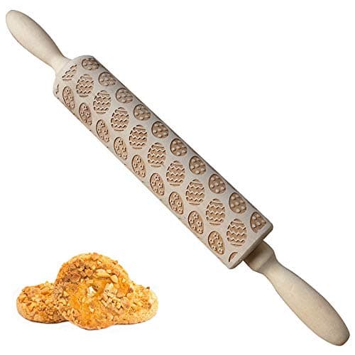 Easter Wooden Rolling Pin, 14 INCH Engraved Embossing Rolling Pin Cookies Biscuit Dough Wood Printing Roller Kitchen Backing Tool By Rely2016 (Easter Egg)