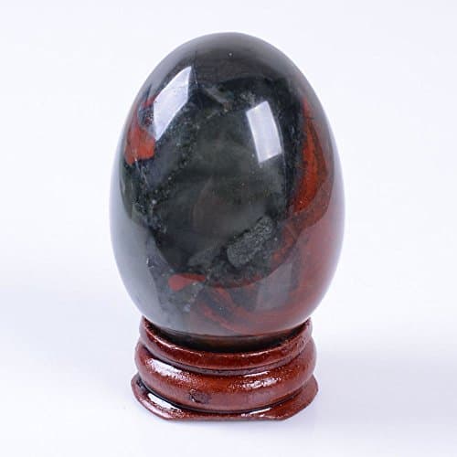 50mm Gemstone Rock Crystal Healing 2" Eggs Shaped Carving Decor Wood Stand (Blood stone)