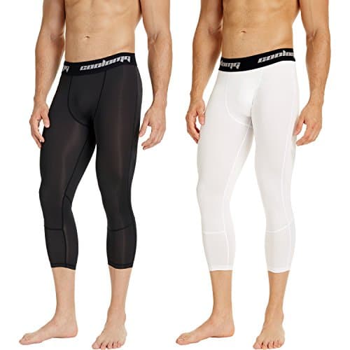 Legendfit Compression Pants Running Leggings 3/4 Tights Capri Pants Base Layer Quick Dry (Pack of 2) Black+White(3/4 length) Adults Medium