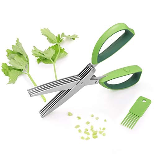 Herb Scissors, Kitchen Shears, Besiva 5 Blades Stainless Steel Multipurpose Vegetable Scissors with Cleaning Brush, Ideal for Snipping Herbs, Office Shredding Paper, Art Handmade Papercut,M33